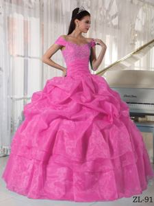 2014 Rose Pink Off The Shoulder Sweet 15 Dresses with Appliques in Braintree