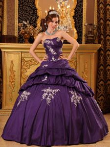 Purple Sweetheart Taffeta Beading and Appliques Quinceanera Dress in Towson