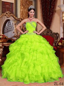 Yellow Green Sweetheart Ruffled Organza Beading Quinceanera Gowns in Salisbury