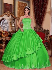 Spring Green Strapless Quinceanera Dress with Embroidery in San Juan Argentina