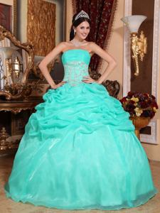 Strapless Floor-length Appliqued Quince Dress in Turquoise in Moreno Argentina