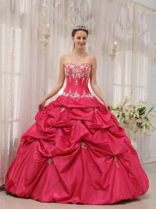 Coral Red Sweetheart Taffeta Quinceanera Dresses with Appliques in Concepcion