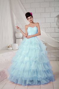 Sweetheart Beaded Ruffled Elegant formal Quinceanera Dresses in Light Blue in Roswell