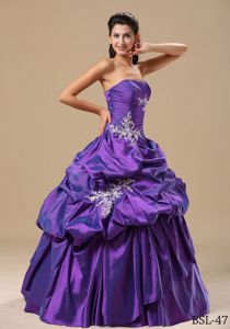 Appliques Strapless Floor-length Sweet Sixteen Dress with Pick-ups