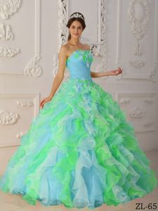 Multi-color Ruffled Sweet Sixteen Dresses with Flowers near Torrington WY