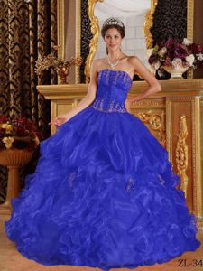 Blue Strapless Ruffles and Appliques Sweet 16 Dresses in Parkersburg