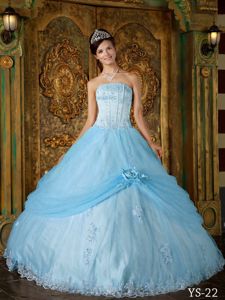 Light Blue Flower Quinceanera Dress with Lace Hemline in Maple Valley