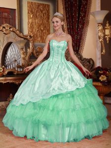 Apple Green Sweetheart Embroidery and Layers Quinceanera Dress in Biloxi