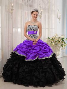 Brand New Purple and Black Sweetheart Quinceanera Dress with Zebra Printing