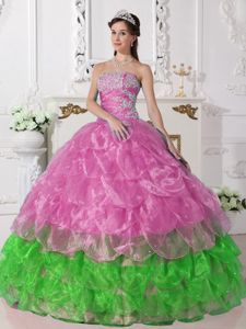 Colorful Layers Strapless Organza Appliques Quinceanera Dress in Plymouth