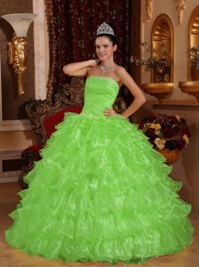 Spring Green Strapless Organza Beading Quinceanera Dress with Ruffled Layers