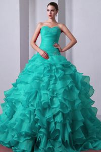 Sexy Teal Sweetheart Floor-length Sweet Sixteen Dresses with Ruffle-layers