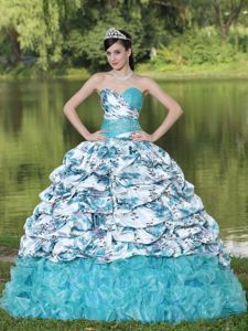 Colorful Sweetheart Long Sweet Sixteen Dresses with Pick-ups and Ruffles