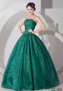 Hunter Green Strapless Floor-length Quinceanera Gown Dress with Beading