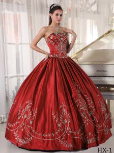 Rust Red Strapless Full-length Quinceanera Gown with Embroidery in Union