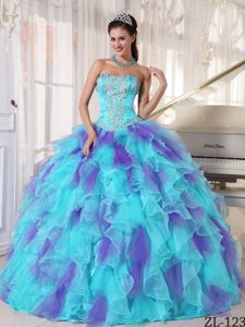 Special Blue and Purple Strapless Dresses For Quinceanera with Appliques