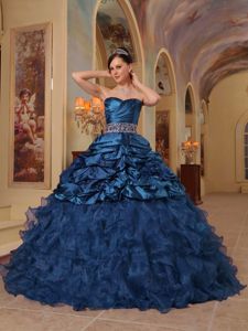Ruffled Beading Sash Ruched Navy Blue Quinceanera Gown in El Tocuyo