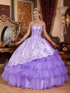 Layered Embroidery Lilac Ruched Tinaco Sweet 16 Quinceanera Dresses