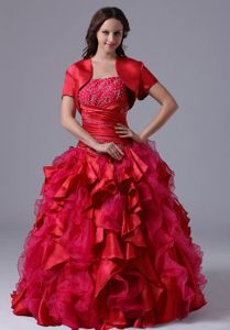 Ruched Red Beaded Ruffles Quinceanera Ball Gown in Florida Puerto Rico