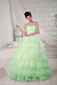 Ruffled Layers Apple Green Beaded Organza Humacao Quinceanera Dress