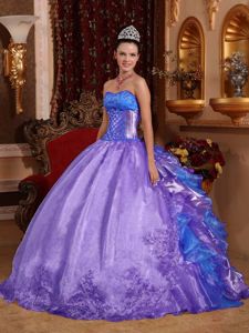 Strapless Embroidery Purple Sweet 15 Dresses with Ruffles in Tepic