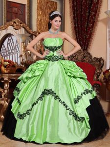 Green Ball Gown Strapless Appliques Sweet Sixteen Dresses