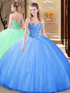 Noble Embroidery Sweet 16 Dress Blue Lace Up Sleeveless Floor Length