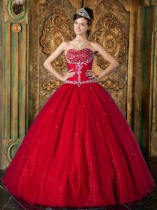 Beading and Embroidery Red Dresses for Quinceanera to Floor Length