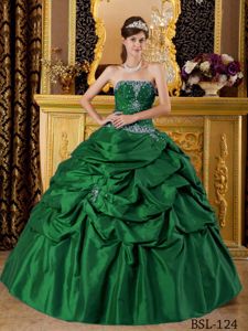 Green 2013 Beaded Appliques Quinceanera Dress with Layered Ruffles