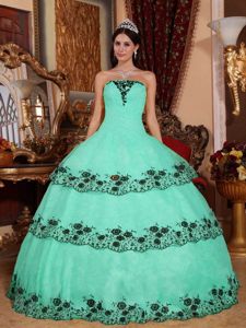 Strapless Appliqued Layers Sweet 15 Dress with Appliques on Sale