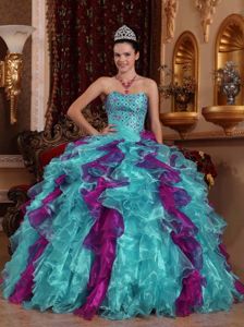 Sweetheart Beaded Organza Quinceanera Gown Dresses with Ruffles
