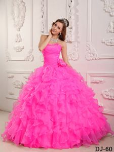 Sweetheart Beaded Organza Hot Pink Quinceanera Gowns in Erlangen