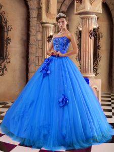 Satin and Tulle Strapless Beads Blue Quinceanera Dress in Bremen