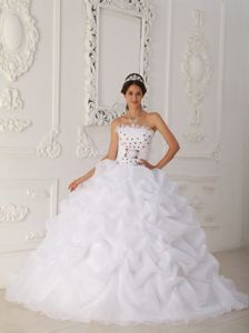Strapless Court Train Beading and Hand Flower Sweet 16 Dresses in Equality