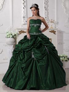 Appliques for Strapless Sweet Sixteen Quinceanera Dresses in Dark Green