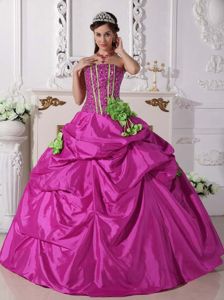 Elegant Fuchsia Strapless Beading and Flowers Accent Quinceanera Gown
