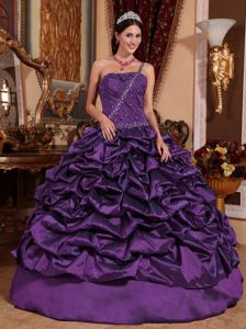 Ball Gown One Shoulder Pick-ups Accent Purple Dress for Quince in Athens