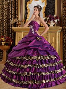 One Shoulder Leopard Purple Sweet 15 Dresses in Bon Air Appliques Decorate